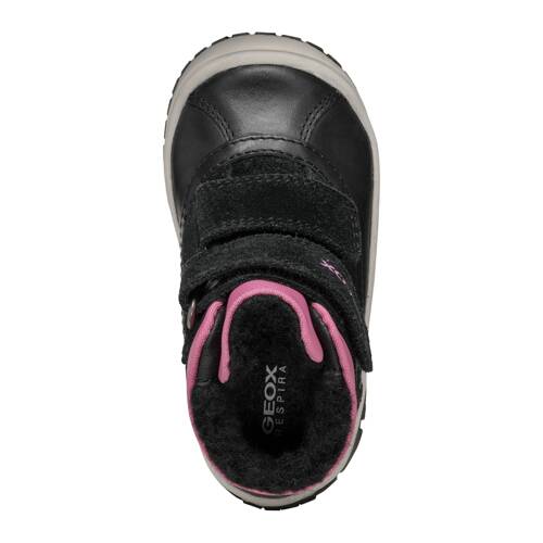 GEOX Botki dziecięce dziewczęce ocieplane na rzepy Black/Fuchsia