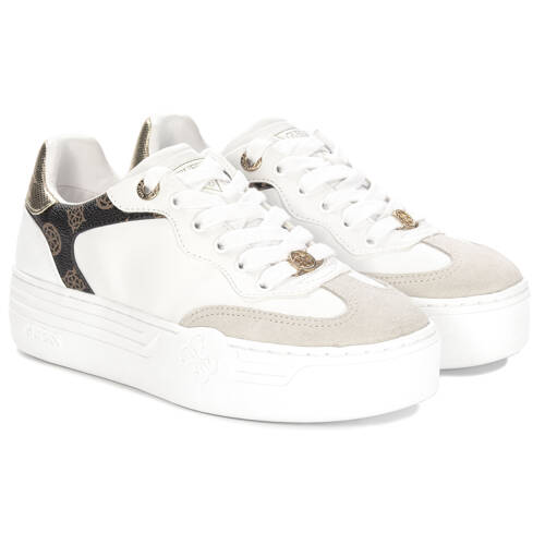 Guess Sneakersy Damskie Skórzane Na Platformie White