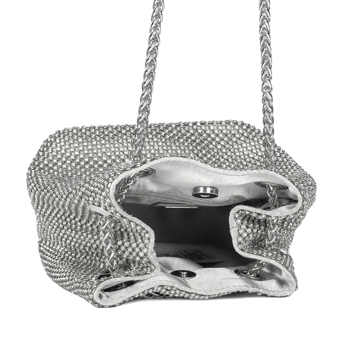 Guess Torba damska wieczorowa mała Lua Mini Silver srebrna cyrkonie