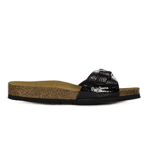 Pepe Jeans Klapki damskie Oban Ferrara W Black czarne lakierowane