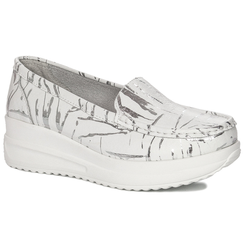 Półbuty damskie Artiker buty na platformie wsuwane Biało-srebrne