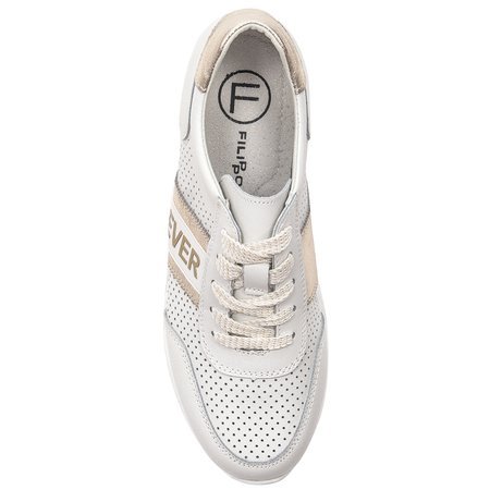 Sneakersy damskie Filippo skórzane ażurowe White Gold Białe Złote