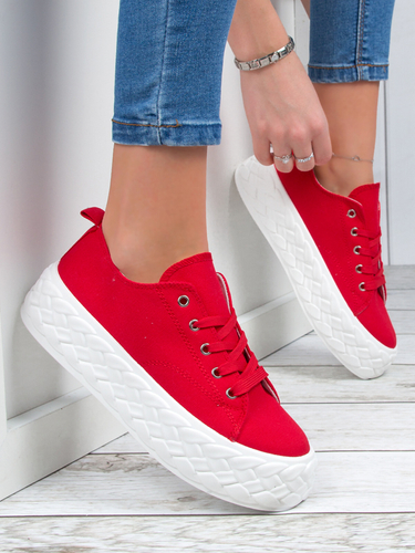 Trampki sneakersy damskie na platformie Red Czerwone