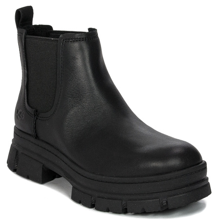 UGG Botki na Platformie Ashton Chelsea Black skórzane czarne