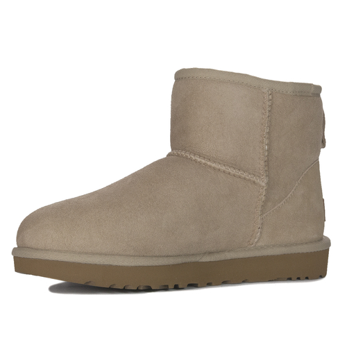 UGG Botki śniegowce damskie skórzane W Classic Mini II Sand 