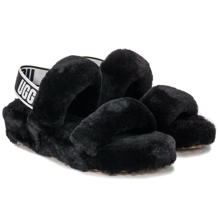 UGG Sandały damskie z futerkiem BLK W OH YEAH Black