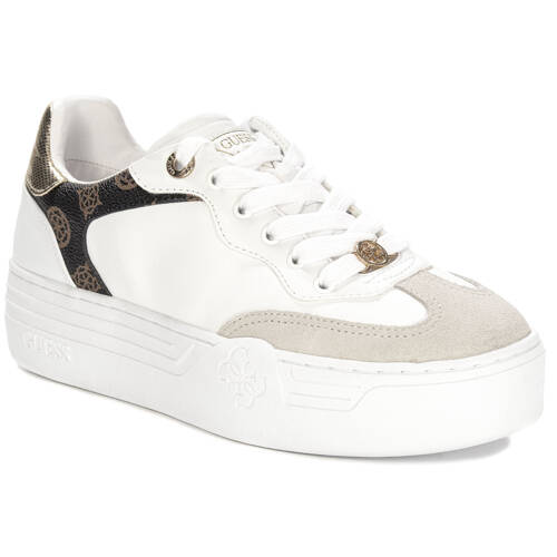 Guess Sneakersy Damskie Skórzane Na Platformie White