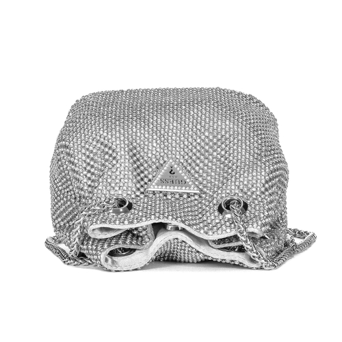 Guess Torba damska wieczorowa mała Lua Mini Silver srebrna cyrkonie