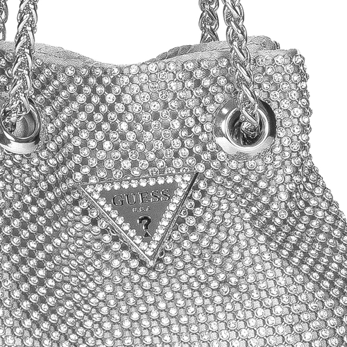 Guess Torba damska wieczorowa mała Lua Mini Silver srebrna cyrkonie